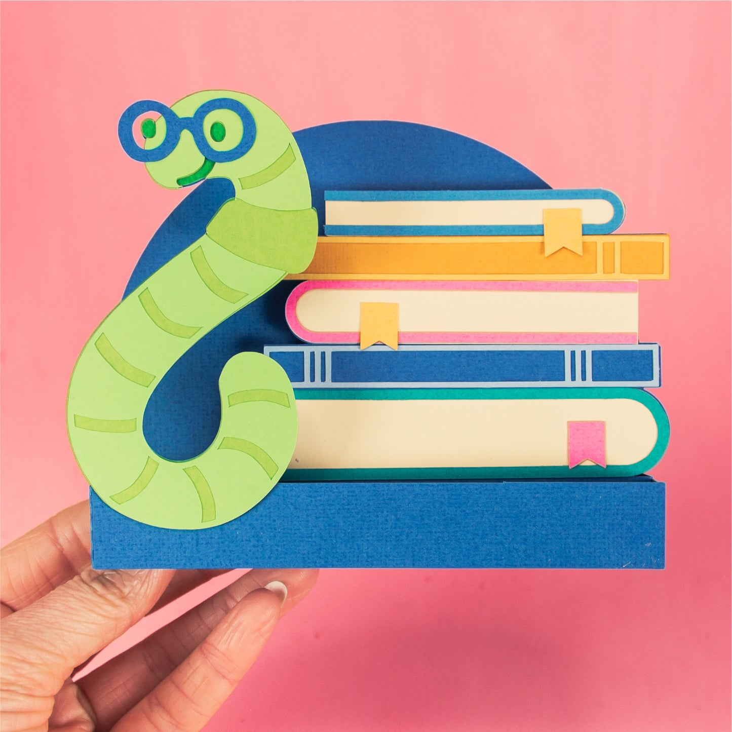 Book Worm Card - 3D School Card SVG