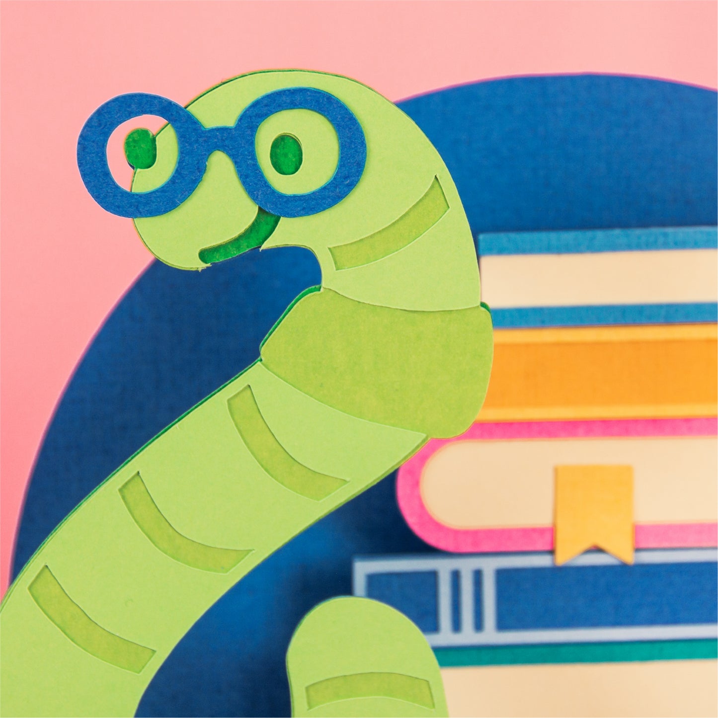 Book Worm Card - 3D School Card SVG