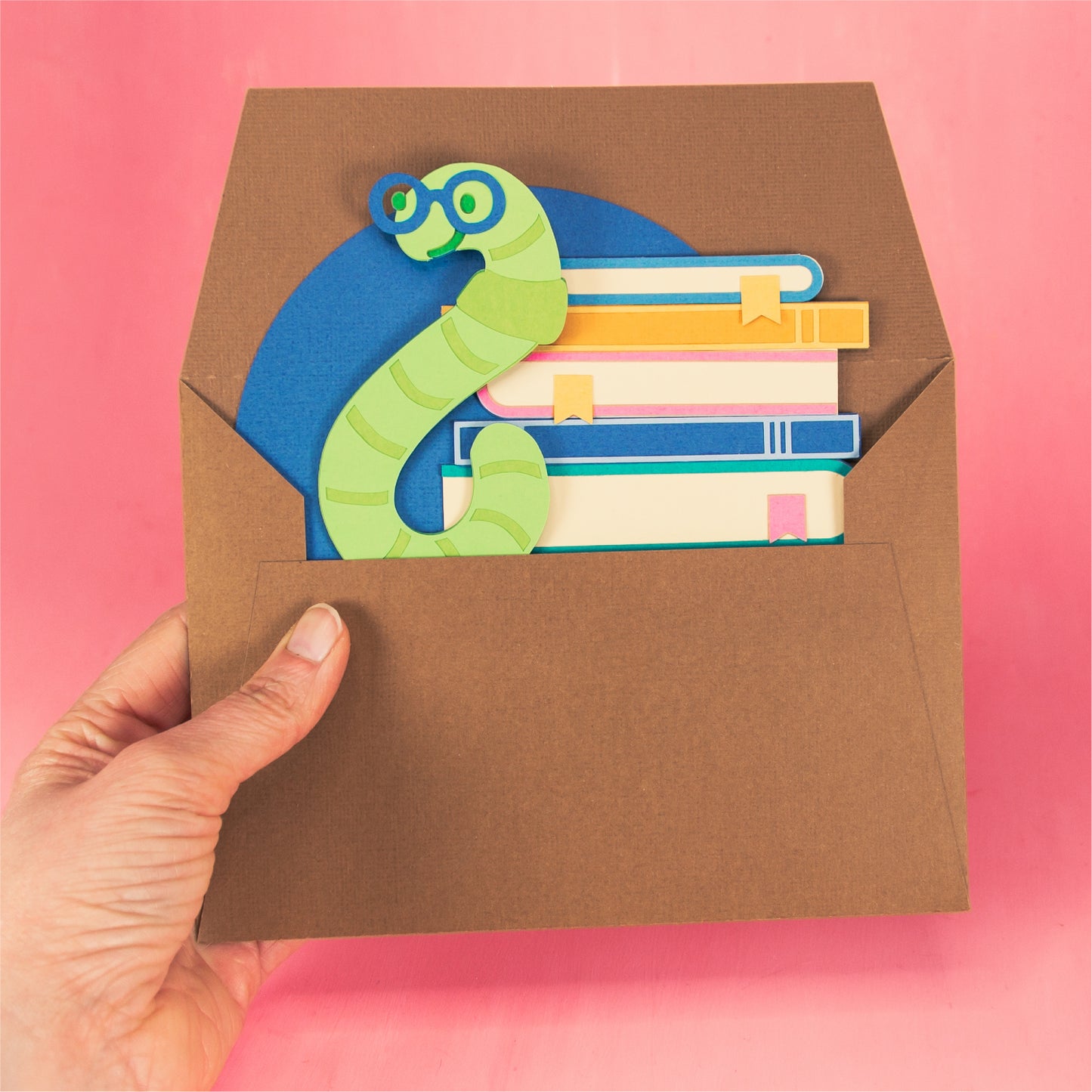 Book Worm Card - 3D School Card SVG