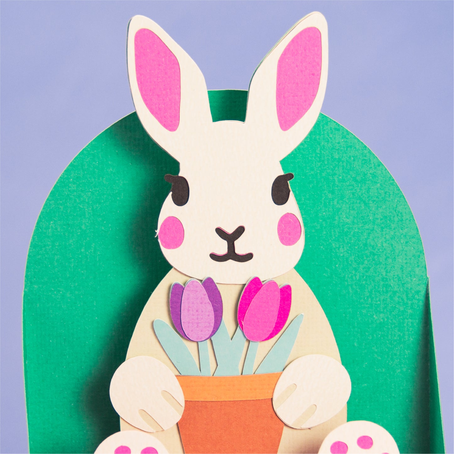 Easter Bunny Holding Tulips Card - 3D Easter Card SVG