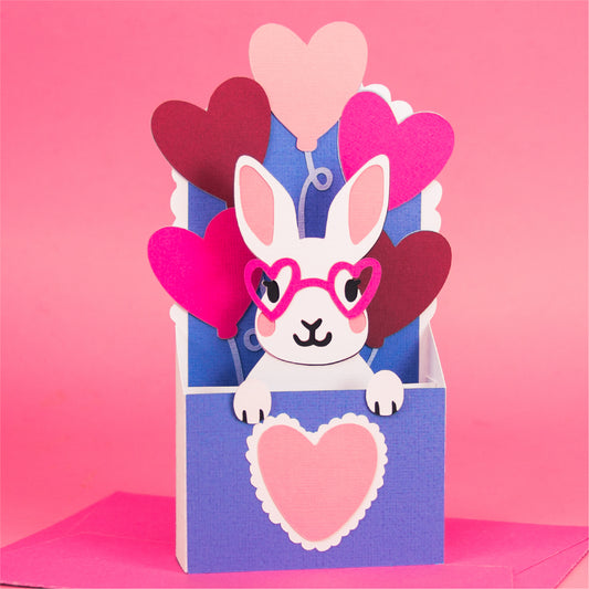 Bunny with Heart Balloons Card - 3D Valentine's Day Card SVG