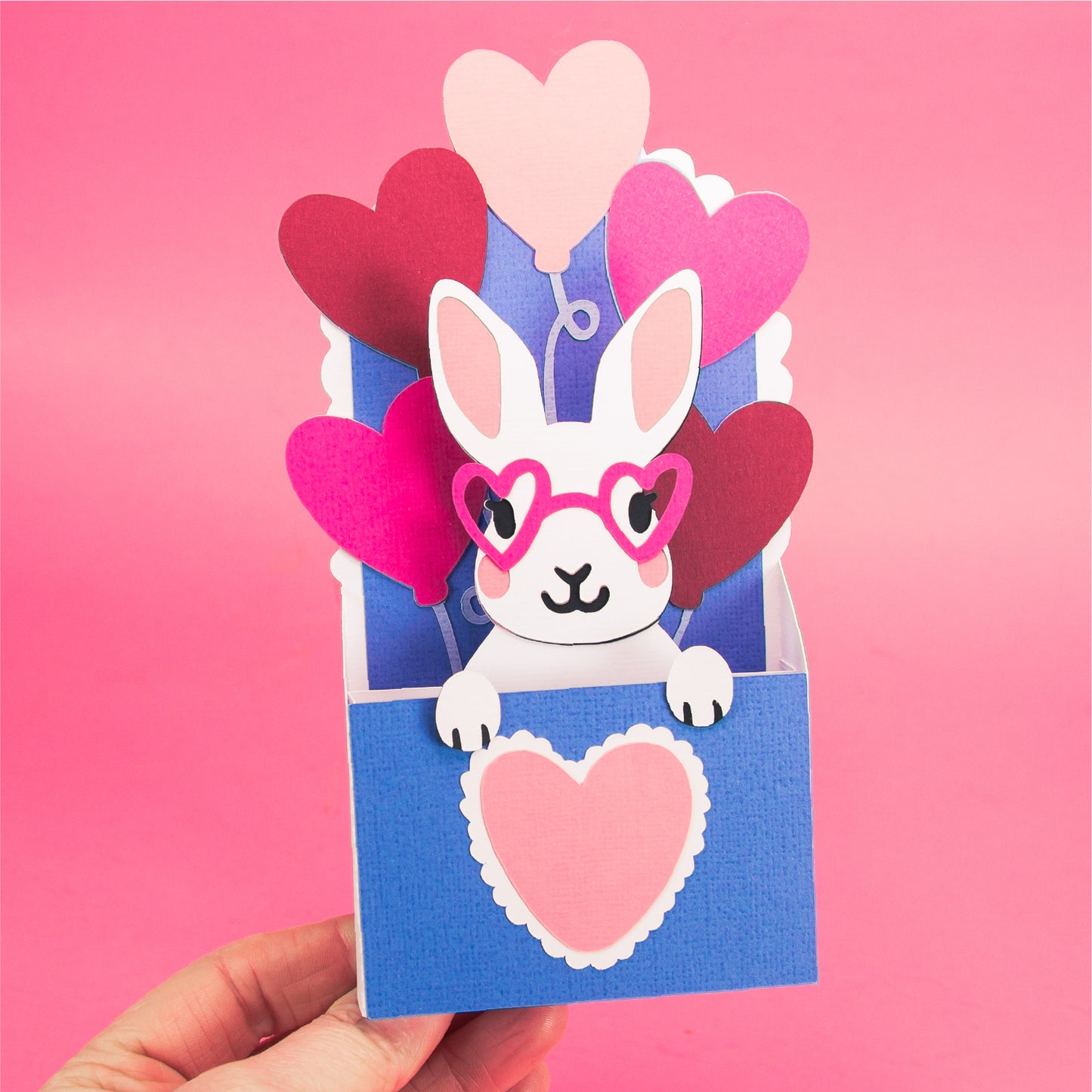 Bunny with Heart Balloons Card - 3D Valentine's Day Card SVG
