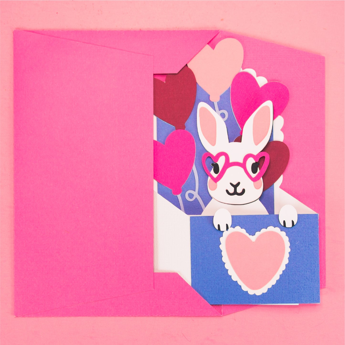 Bunny with Heart Balloons Card - 3D Valentine's Day Card SVG