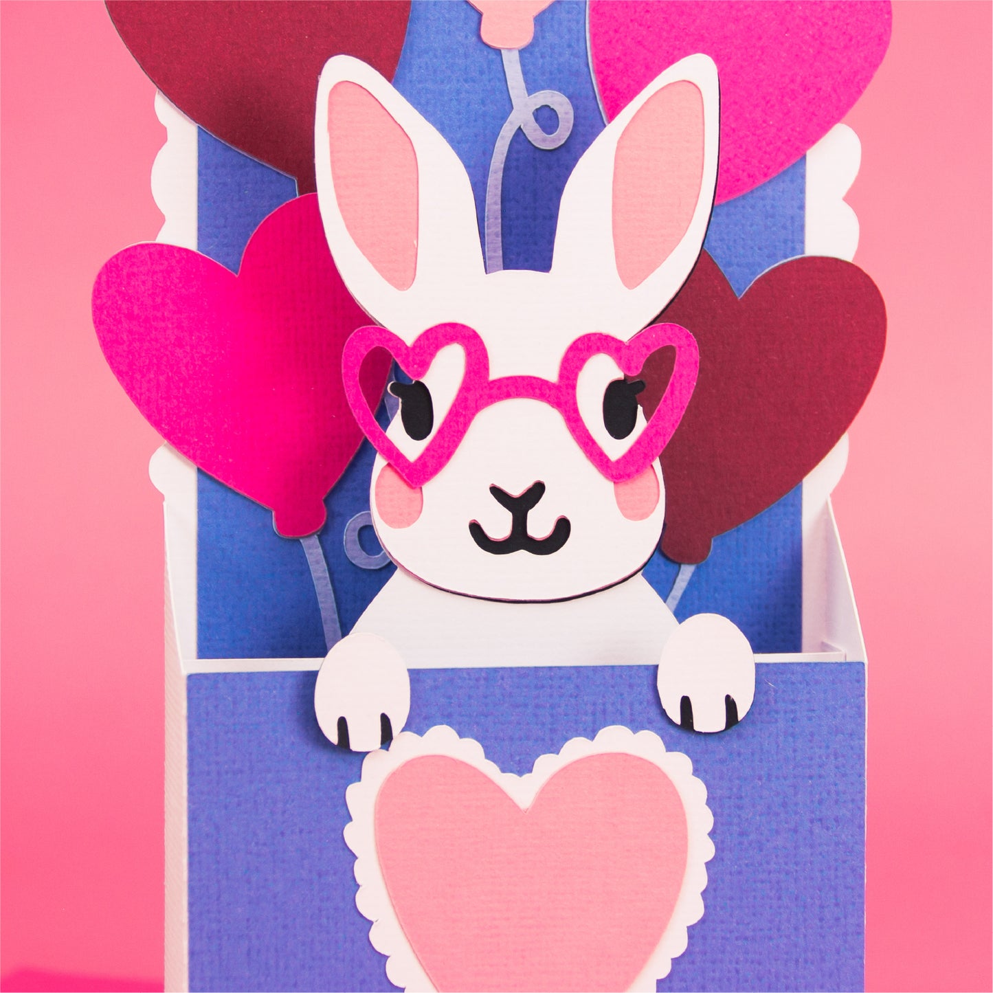 Bunny with Heart Balloons Card - 3D Valentine's Day Card SVG
