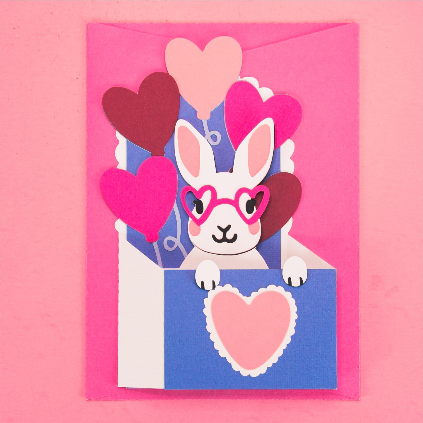 Bunny with Heart Balloons Card - 3D Valentine's Day Card SVG