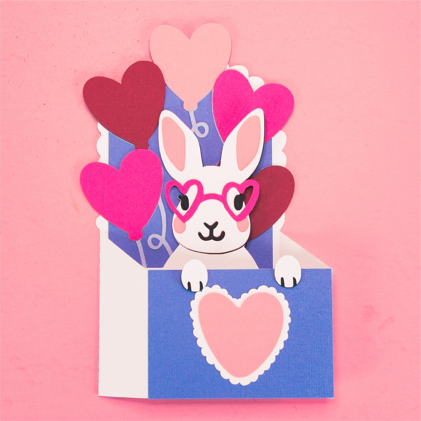Bunny with Heart Balloons Card - 3D Valentine's Day Card SVG
