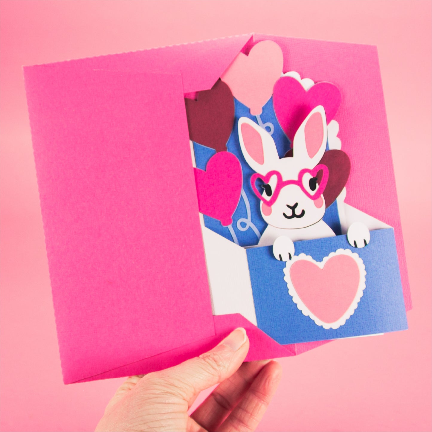 Bunny with Heart Balloons Card - 3D Valentine's Day Card SVG