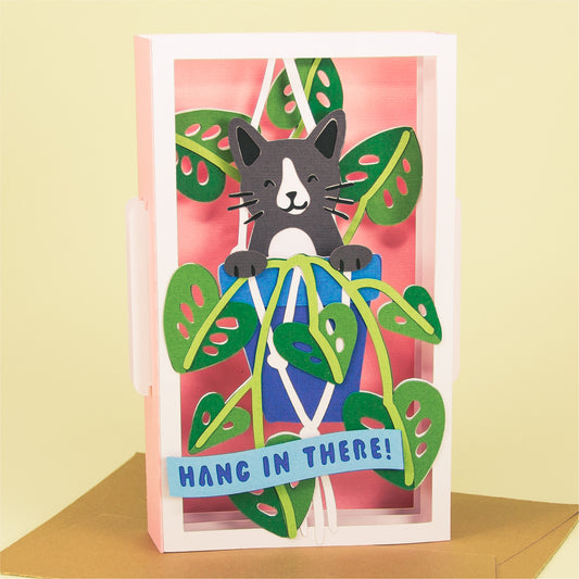 Cat in Hanging Planter Card - 3D Sympathy Card SVG