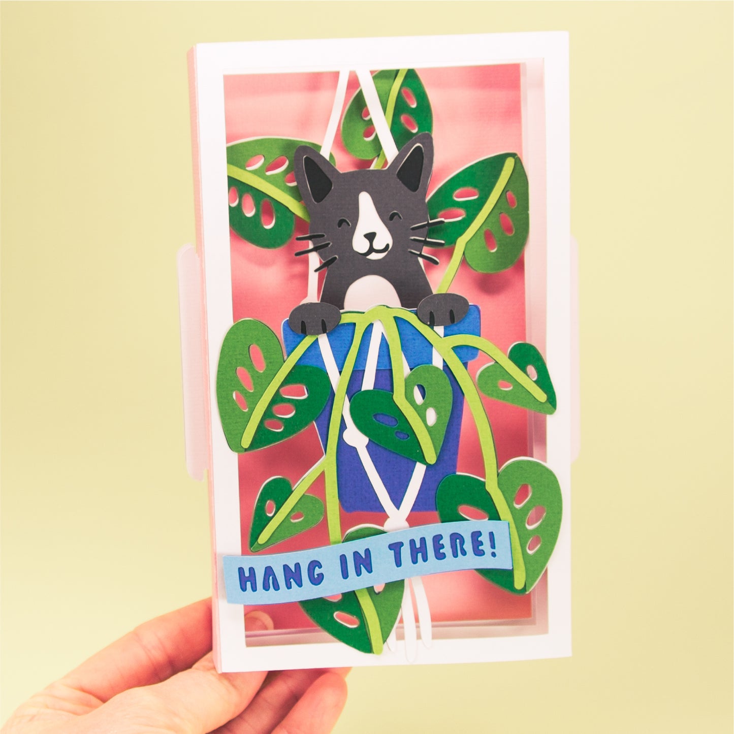 Cat in Hanging Planter Card - 3D Sympathy Card SVG