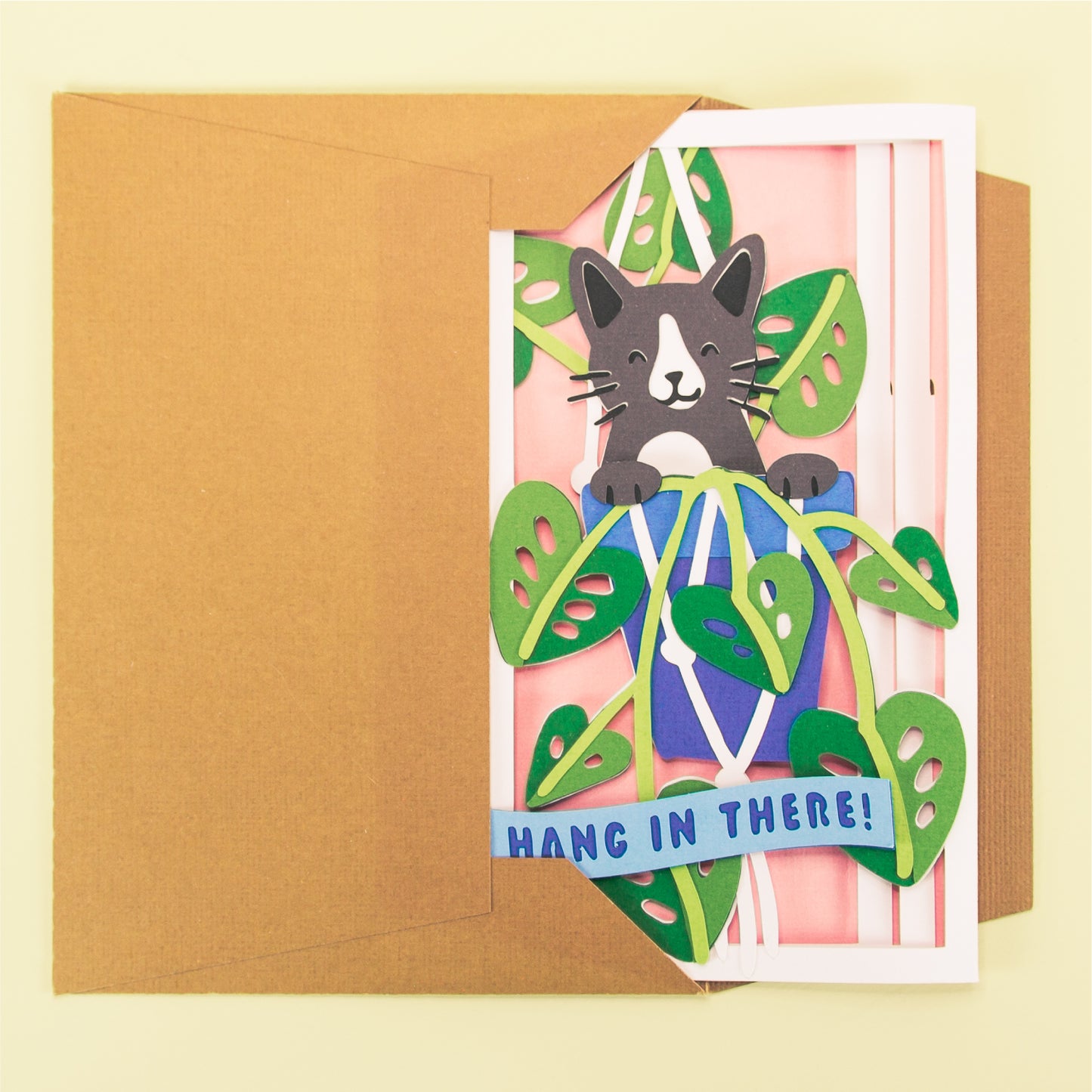 Cat in Hanging Planter Card - 3D Sympathy Card SVG