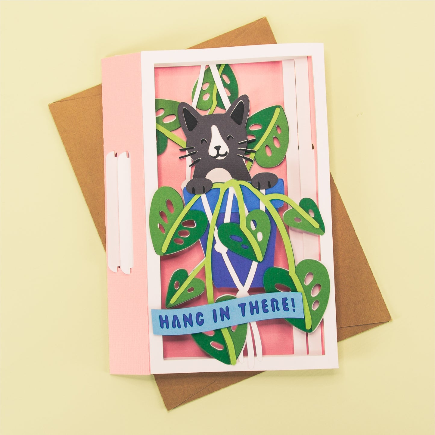 Cat in Hanging Planter Card - 3D Sympathy Card SVG