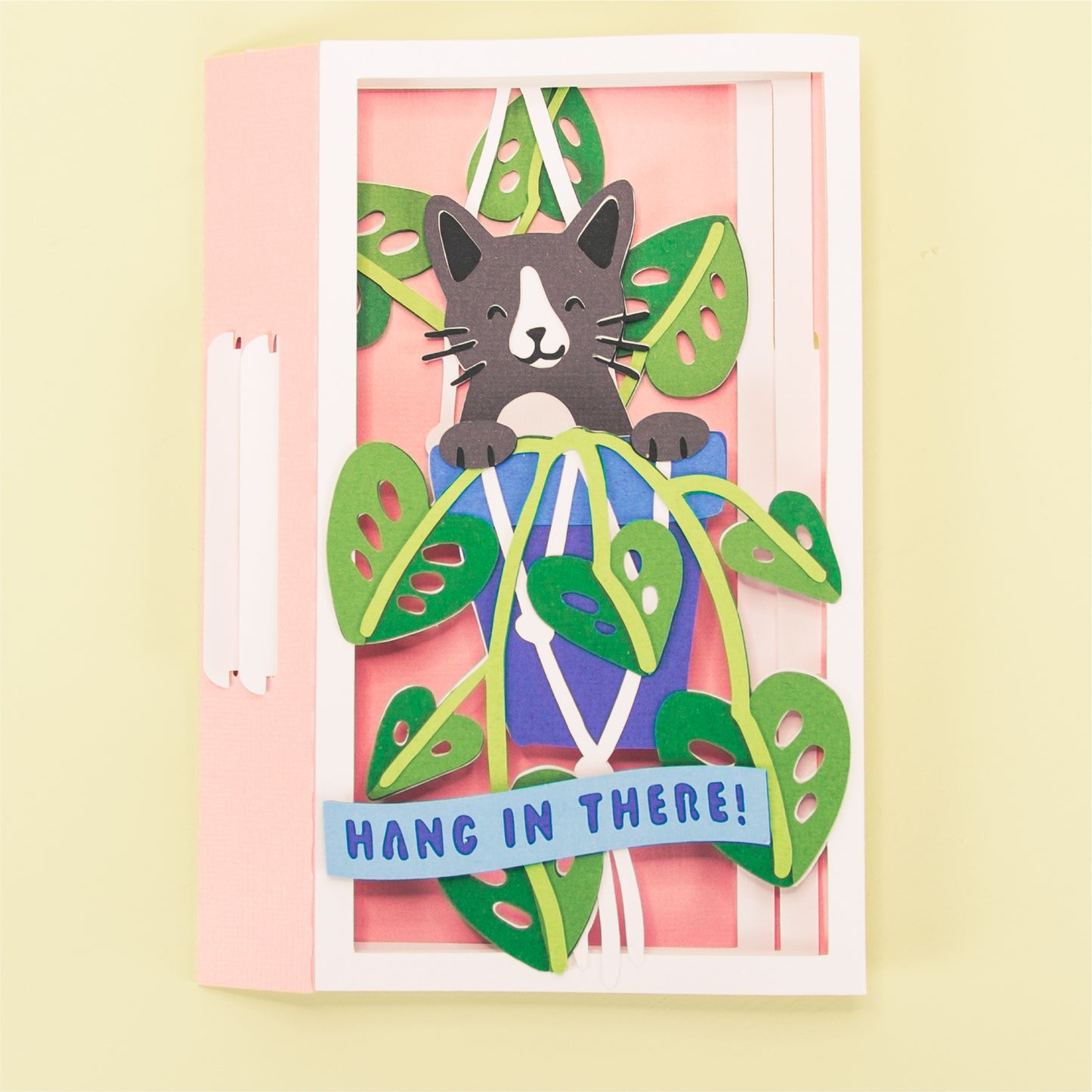 Cat in Hanging Planter Card - 3D Sympathy Card SVG