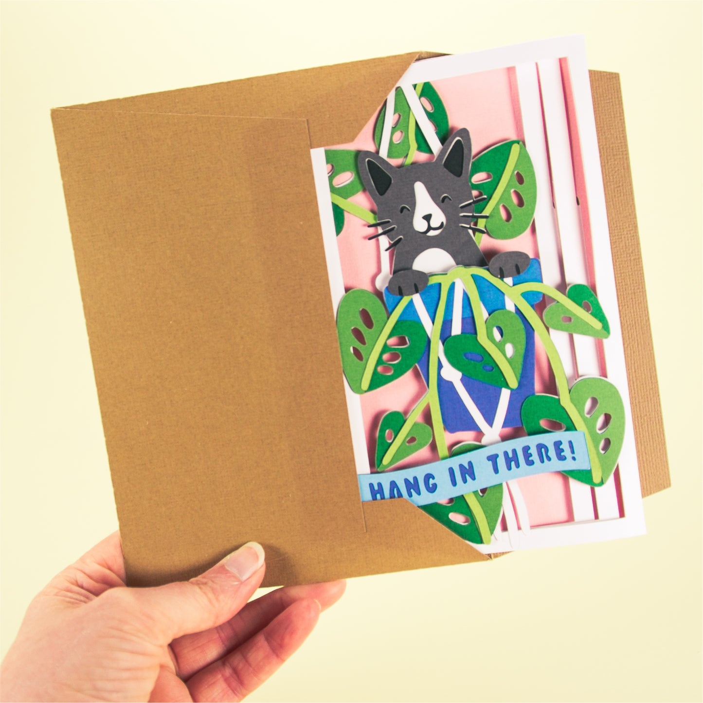 Cat in Hanging Planter Card - 3D Sympathy Card SVG