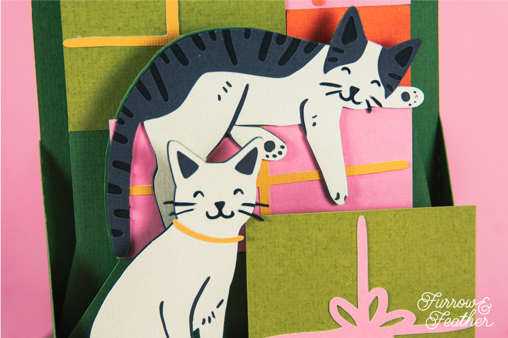 Cats on Birthday Gift Boxes - 3D Happy Birthday Card SVG