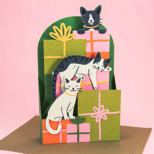 Cats on Birthday Gift Boxes - 3D Happy Birthday Card SVG