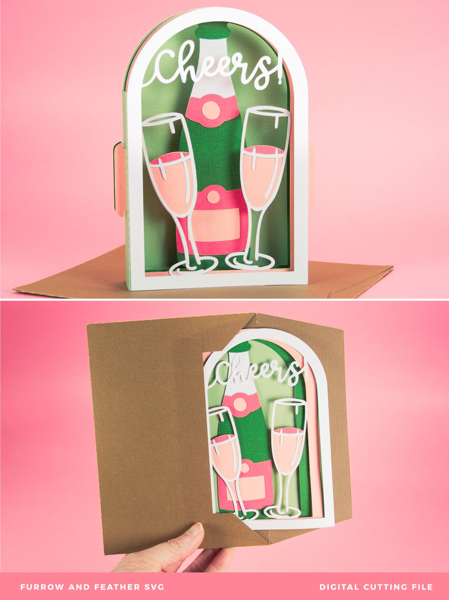 Cheers! Champagne Flutes Card - 3D Celebration Card SVG