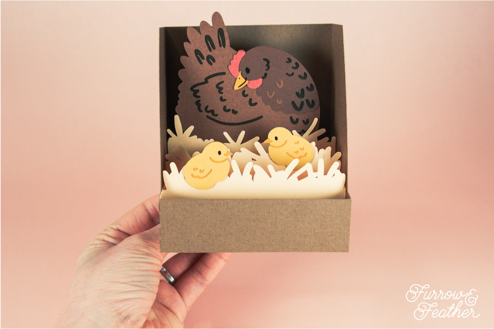 Chicken Nest Box Card - Hen and Chicks Card SVG