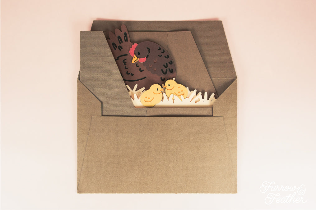 Chicken Nest Box Card - Hen and Chicks Card SVG