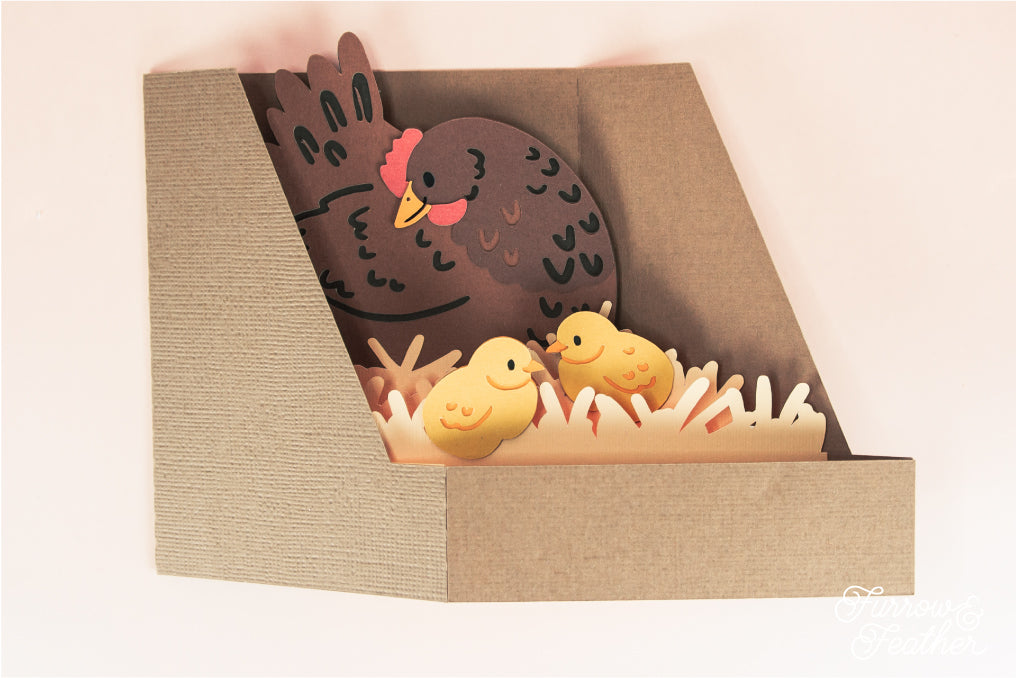 Chicken Nest Box Card - Hen and Chicks Card SVG