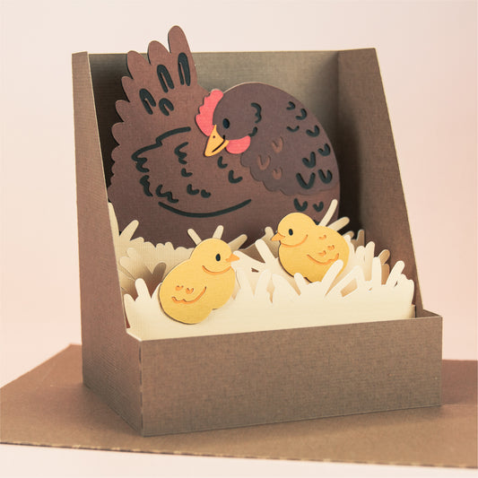 Chicken Nest Box Card - Hen and Chicks Card SVG