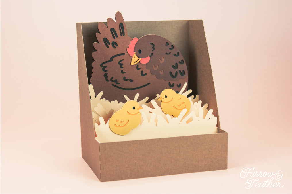 Chicken Nest Box Card - Hen and Chicks Card SVG