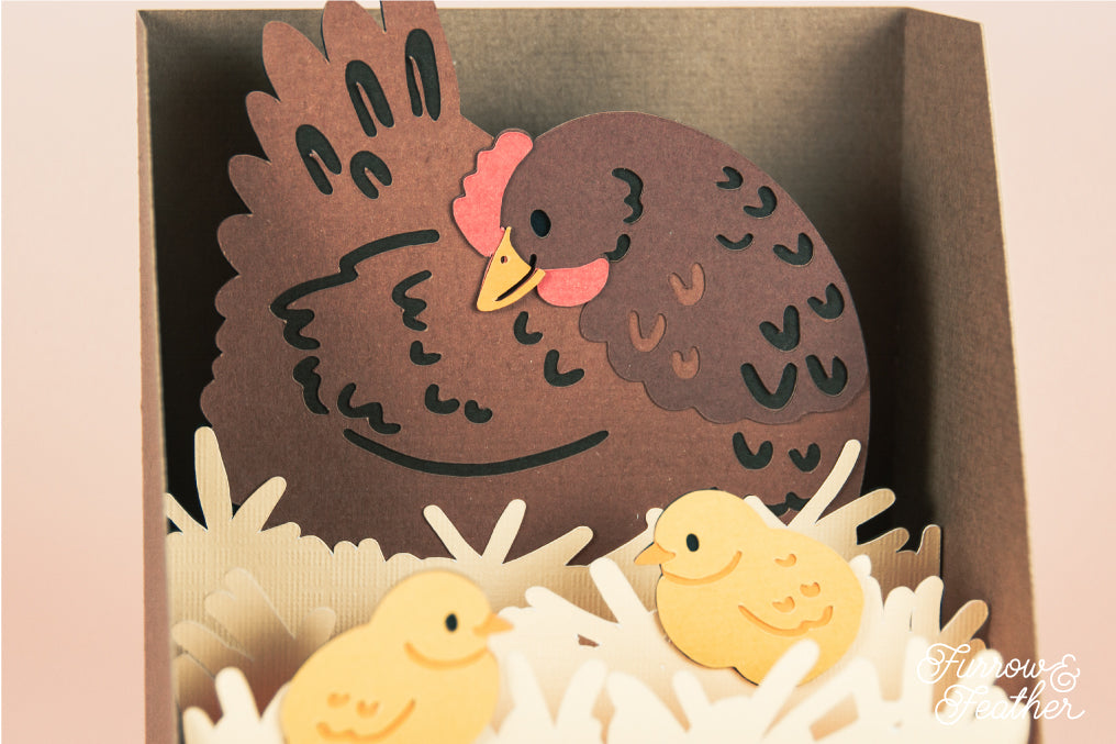 Chicken Nest Box Card - Hen and Chicks Card SVG