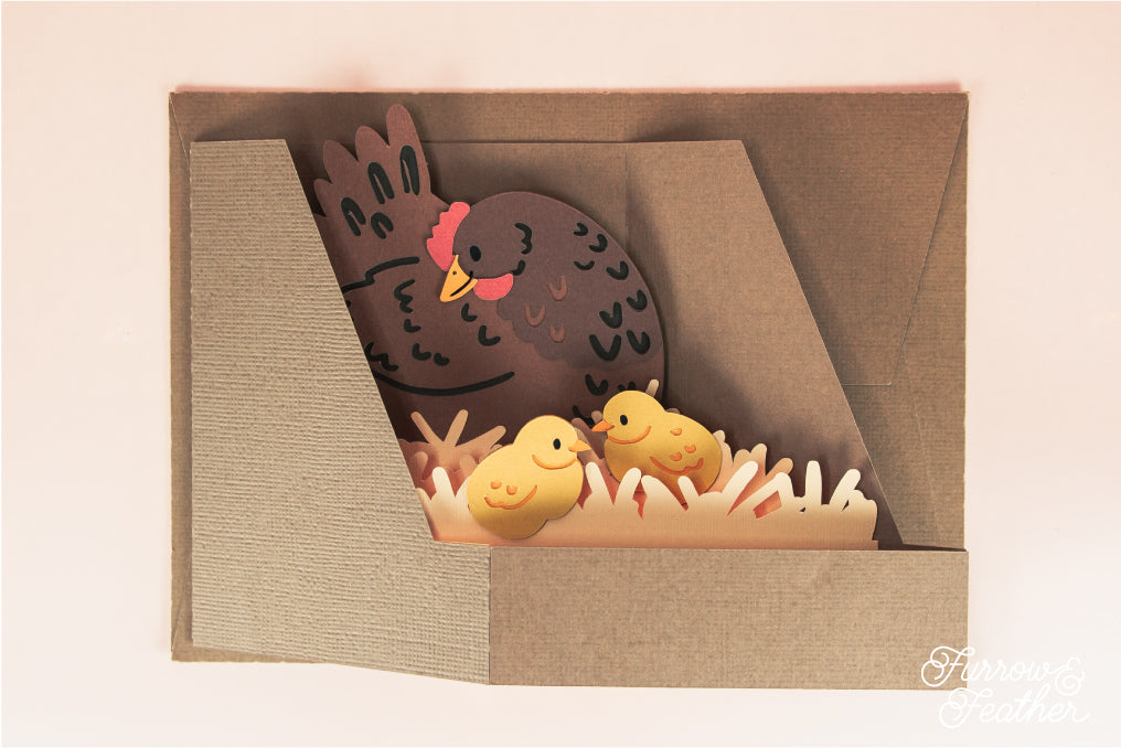 Chicken Nest Box Card - Hen and Chicks Card SVG