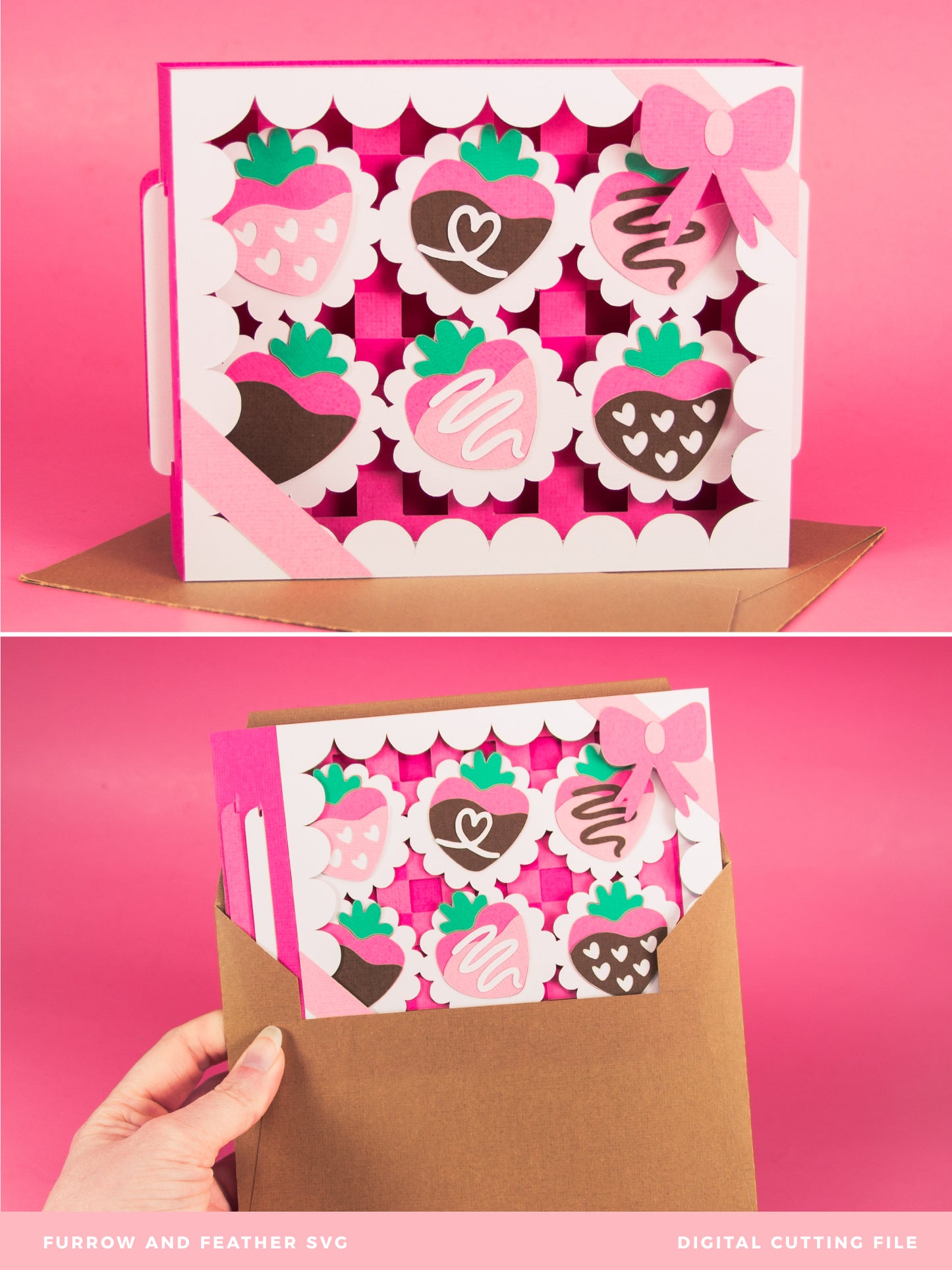 Chocolate Covered Strawberries Card - 3D Valentine's Day Card SVG