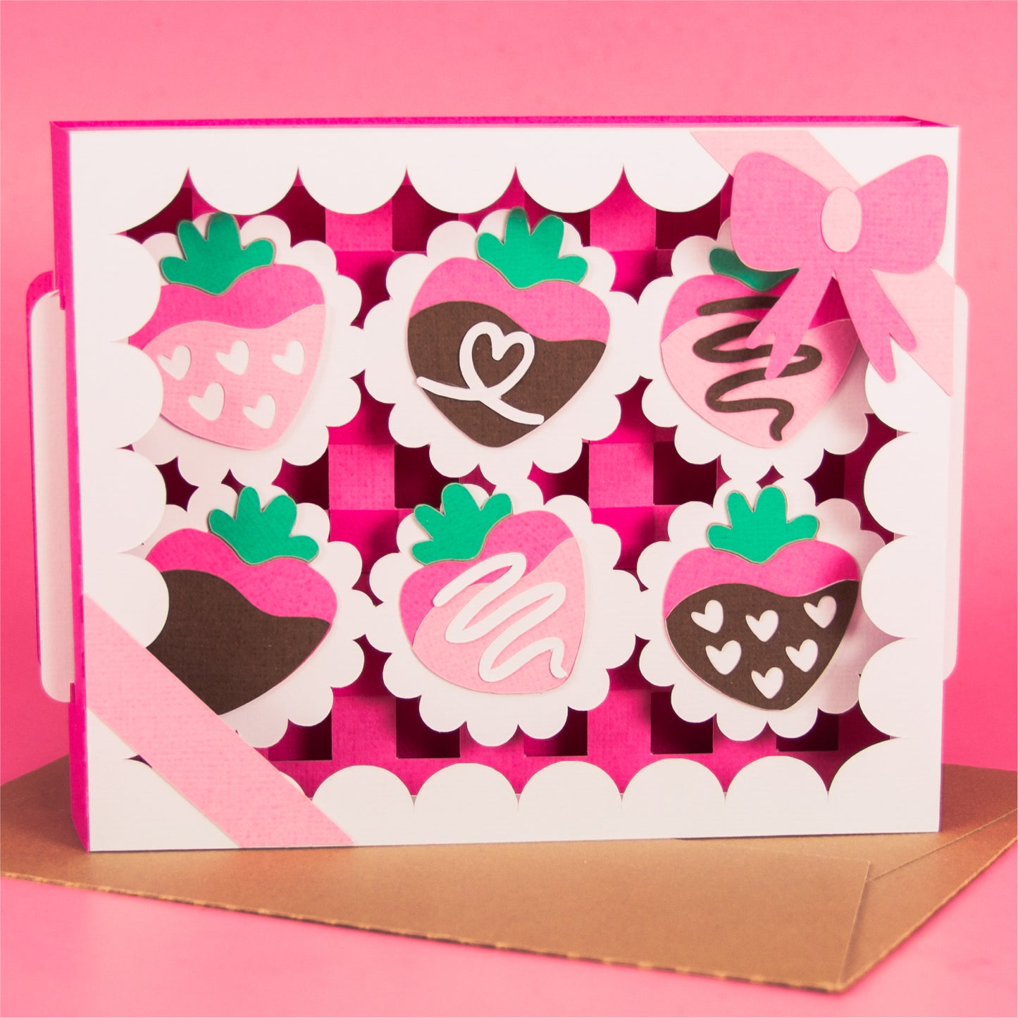 Chocolate Covered Strawberries Card - 3D Valentine's Day Card SVG