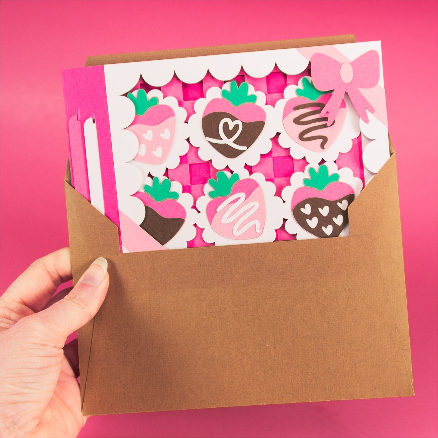 Chocolate Covered Strawberries Card - 3D Valentine's Day Card SVG