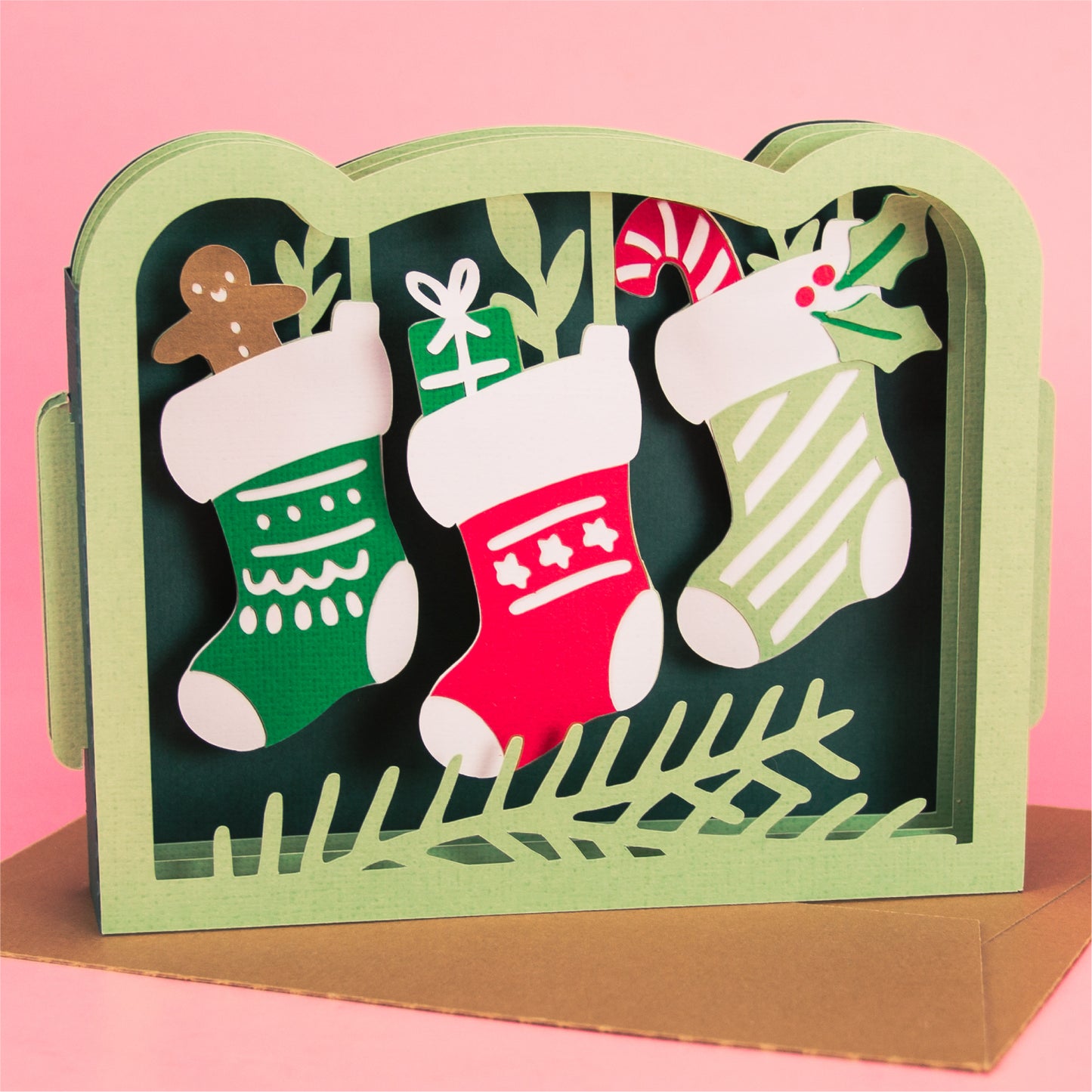 Christmas Stockings Card - 3D Christmas Card SVG