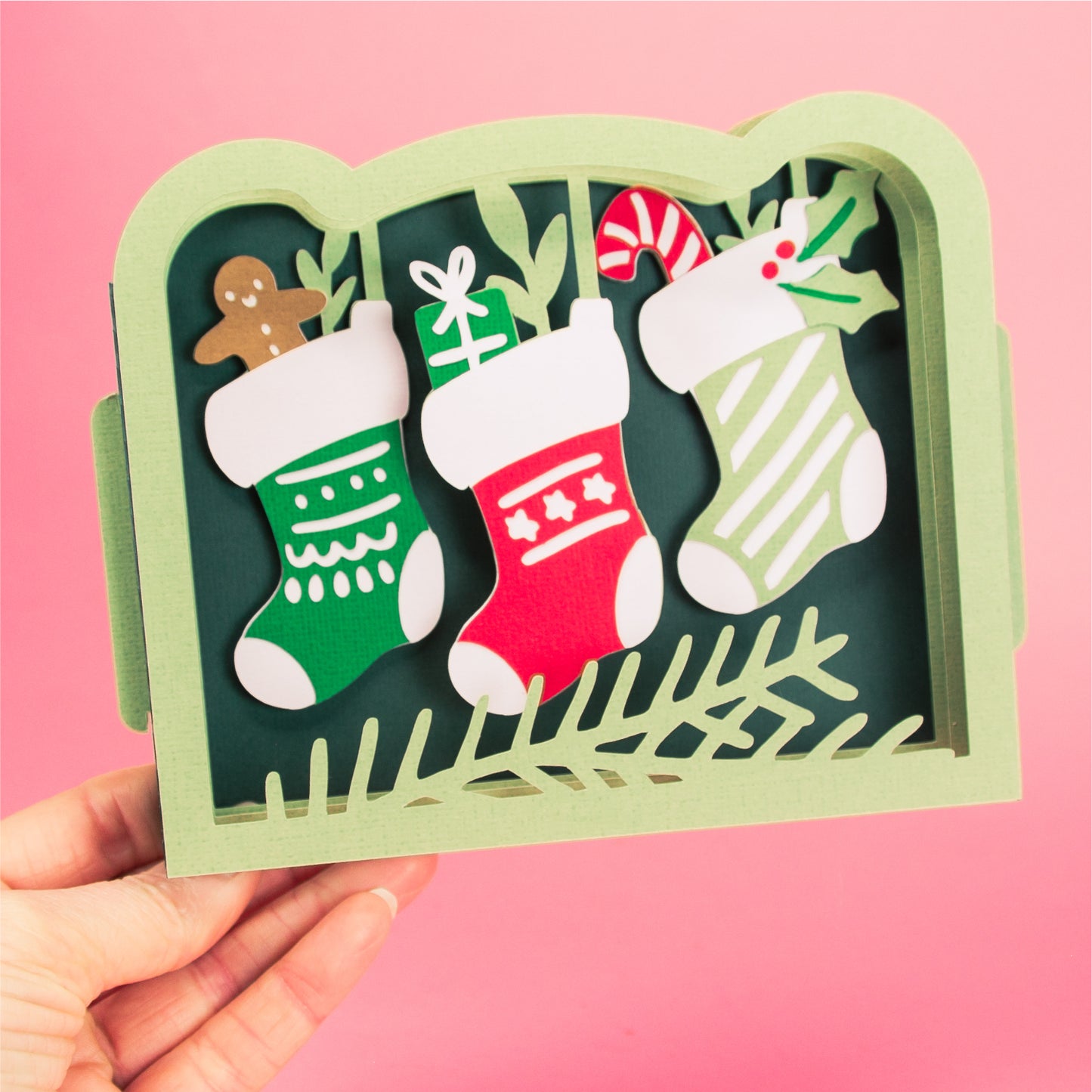 Christmas Stockings Card - 3D Christmas Card SVG