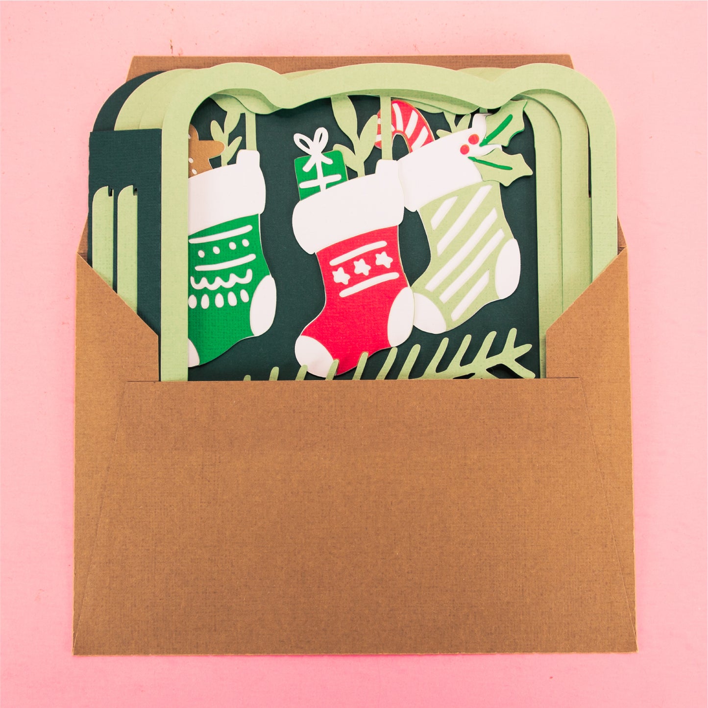 Christmas Stockings Card - 3D Christmas Card SVG