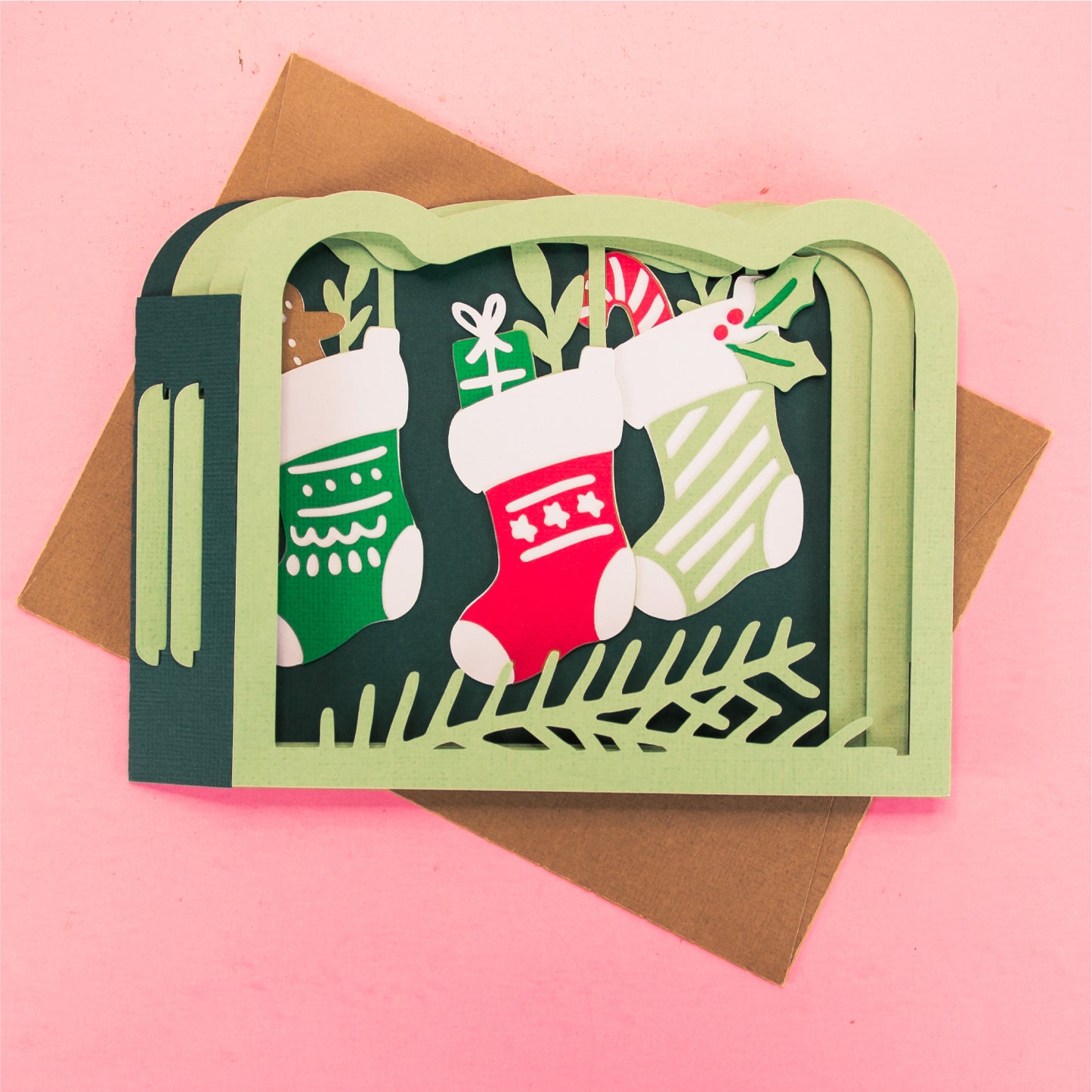 Christmas Stockings Card - 3D Christmas Card SVG