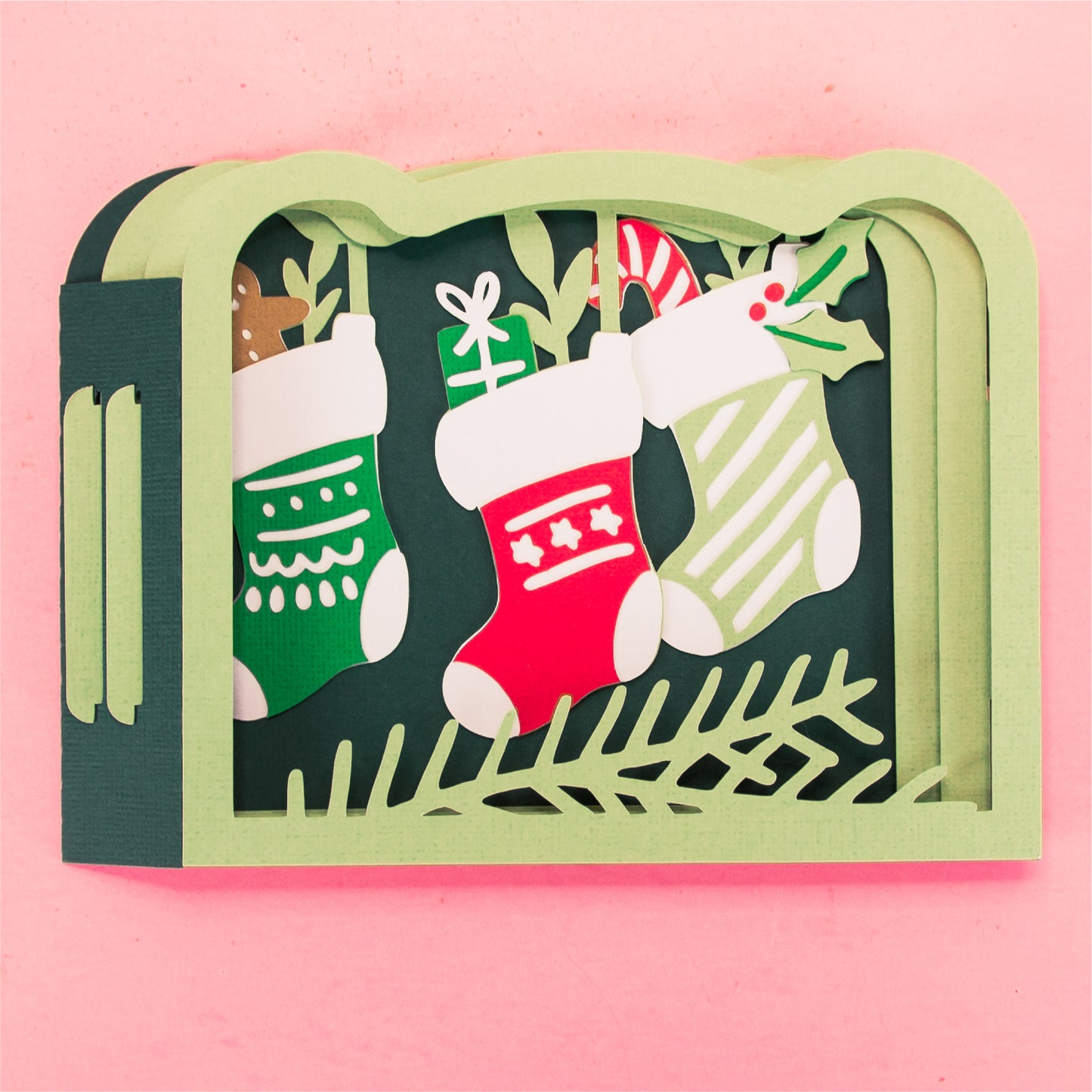 Christmas Stockings Card - 3D Christmas Card SVG