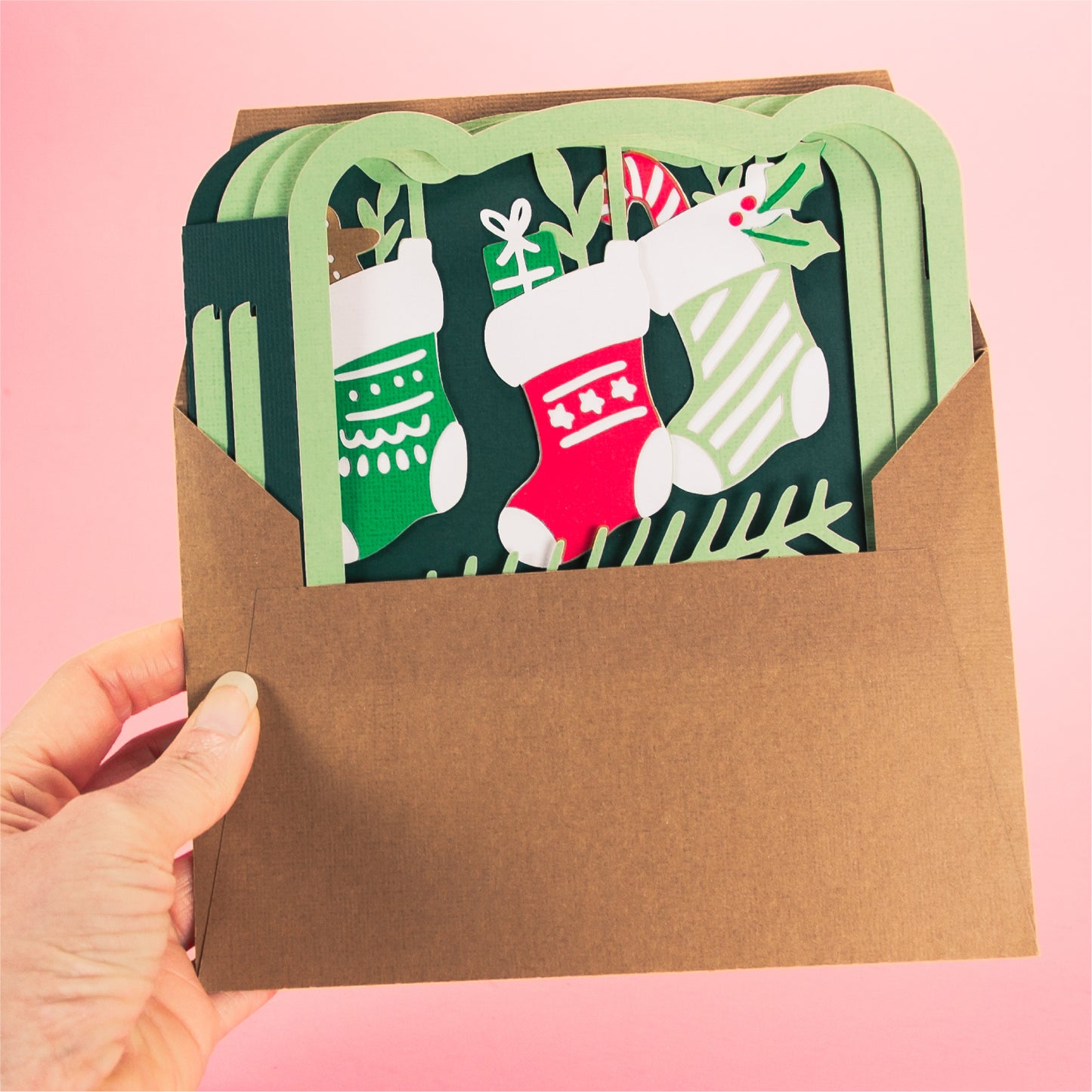 Christmas Stockings Card - 3D Christmas Card SVG