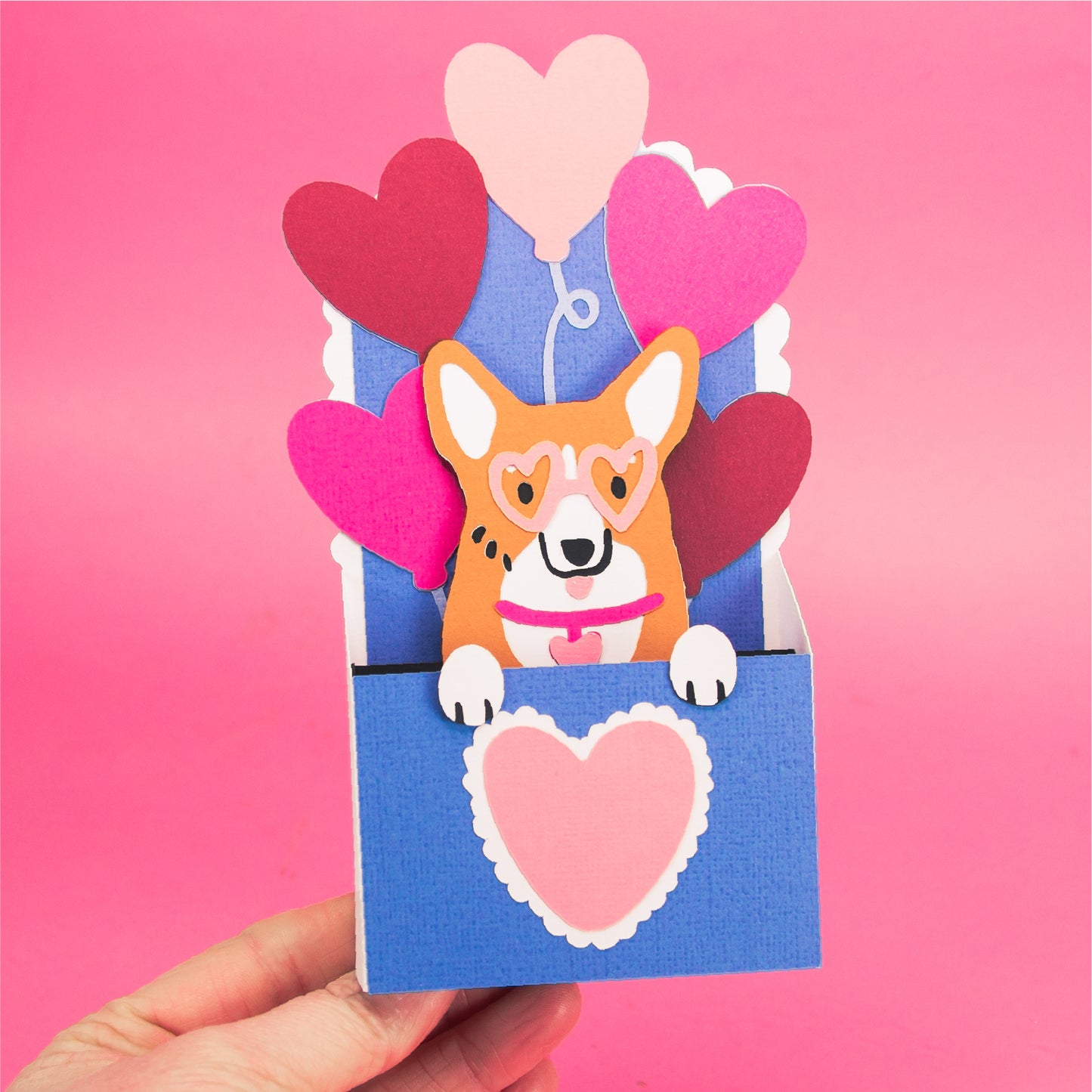 Corgi with Heart Balloons Card - 3D Valentine's Day Card SVG