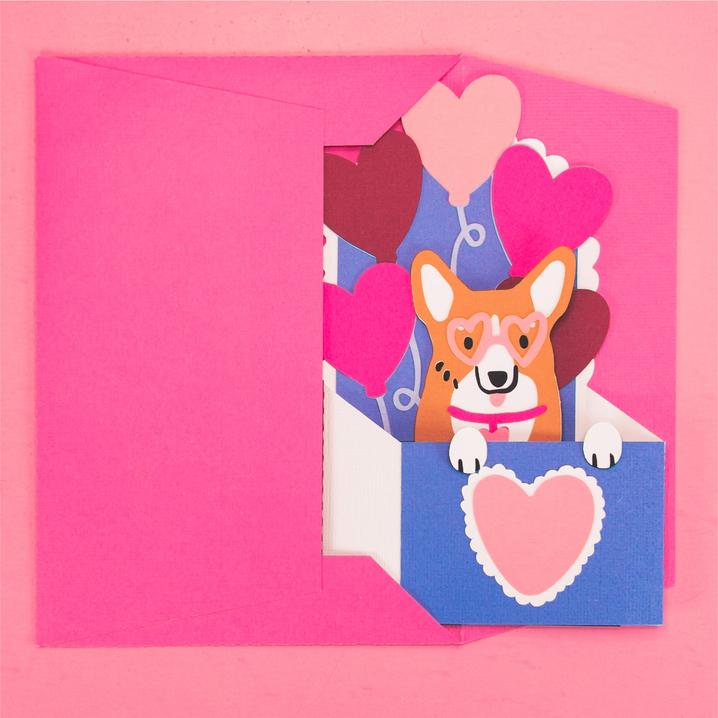 Corgi with Heart Balloons Card - 3D Valentine's Day Card SVG