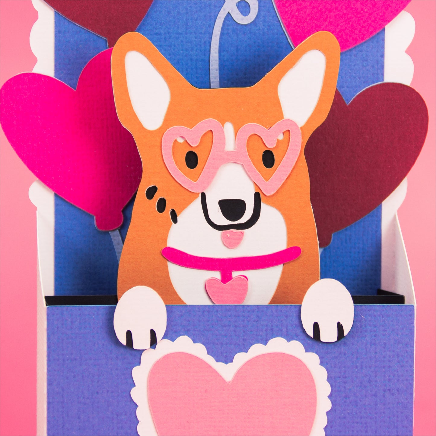 Corgi with Heart Balloons Card - 3D Valentine's Day Card SVG