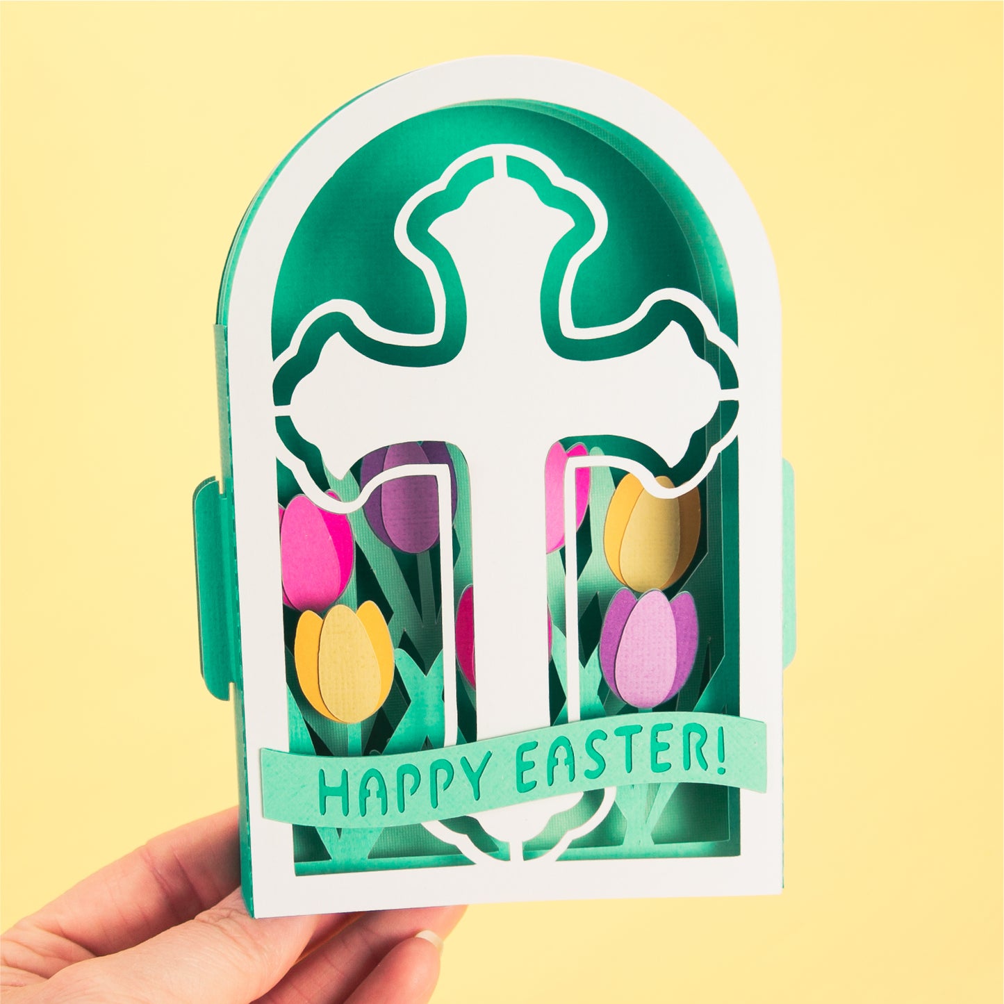 Easter Cross in Tulips Card - 3D Easter Card SVG