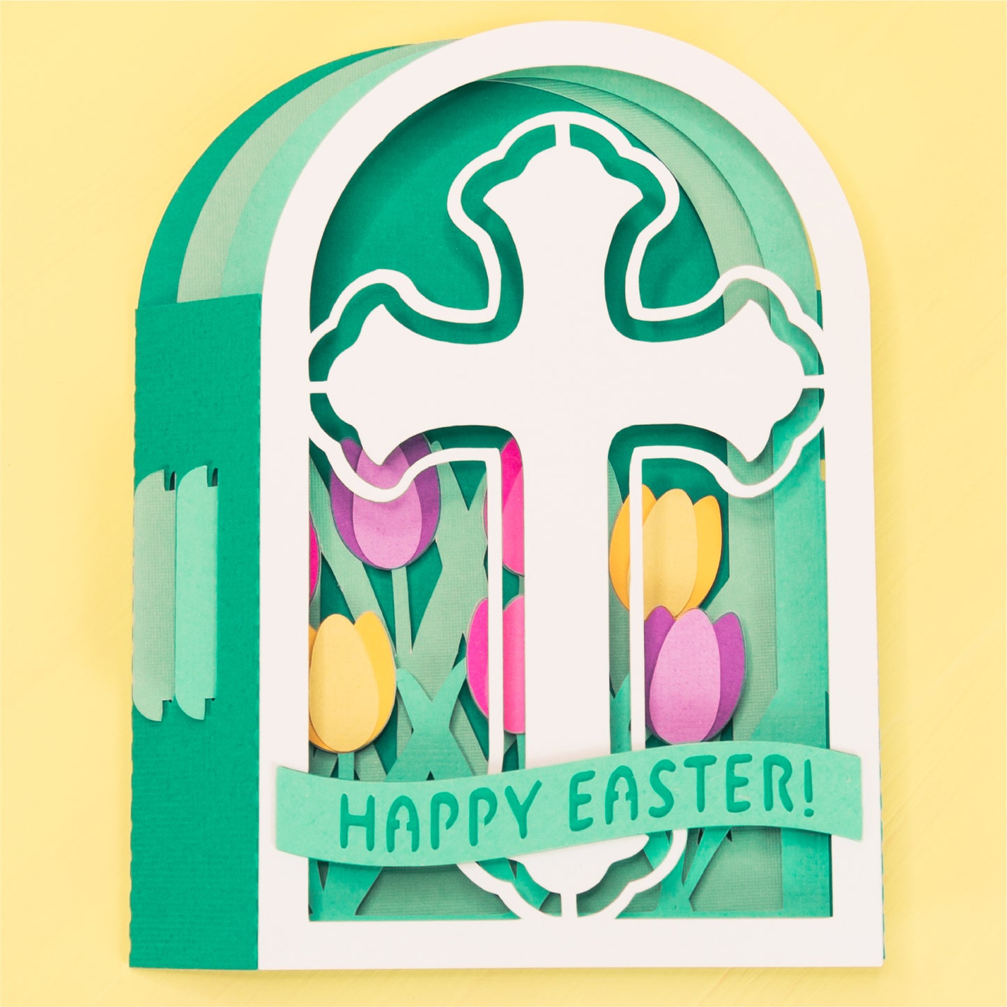 Easter Cross in Tulips Card - 3D Easter Card SVG