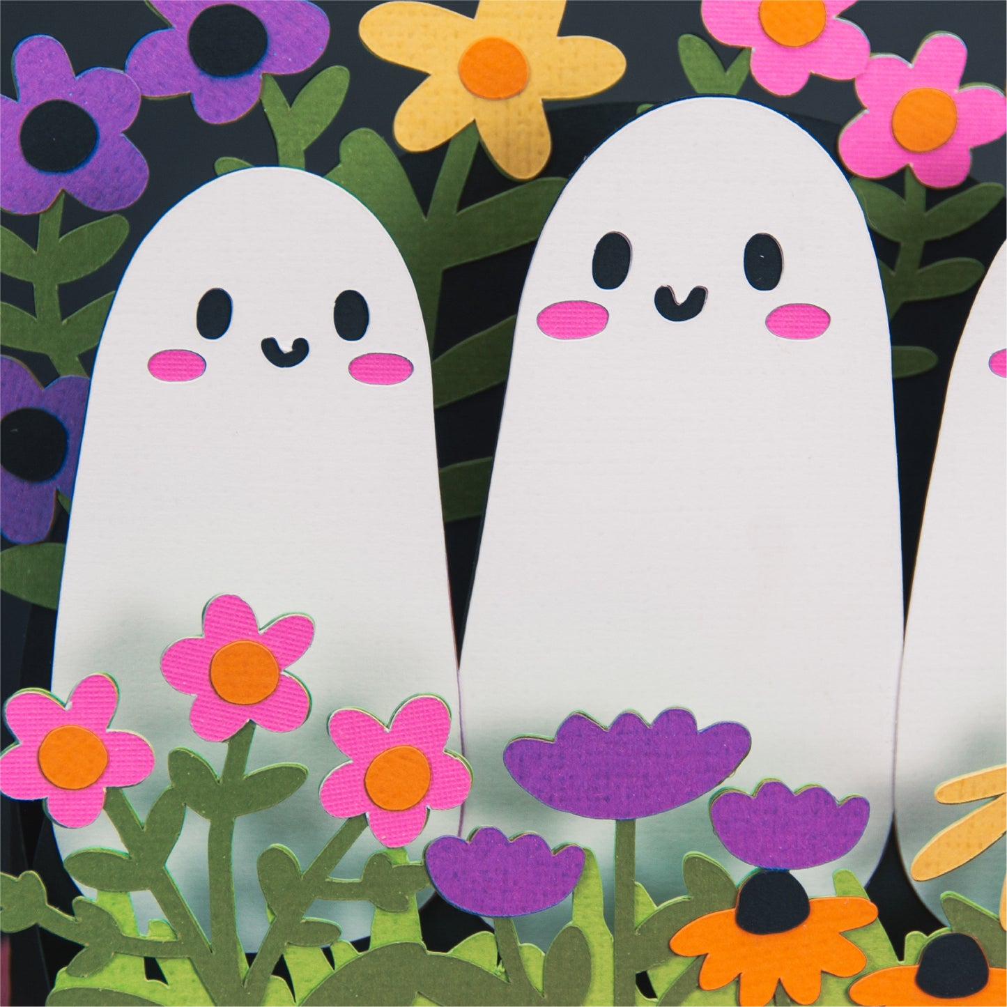 Cute Ghosts in Flowers Card - 3D Halloween SVG