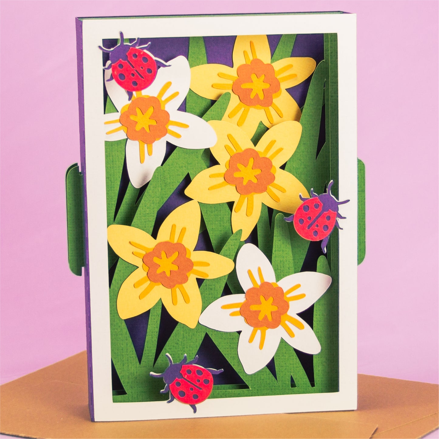 Daffodils with Ladybugs Card - 3D Card SVG