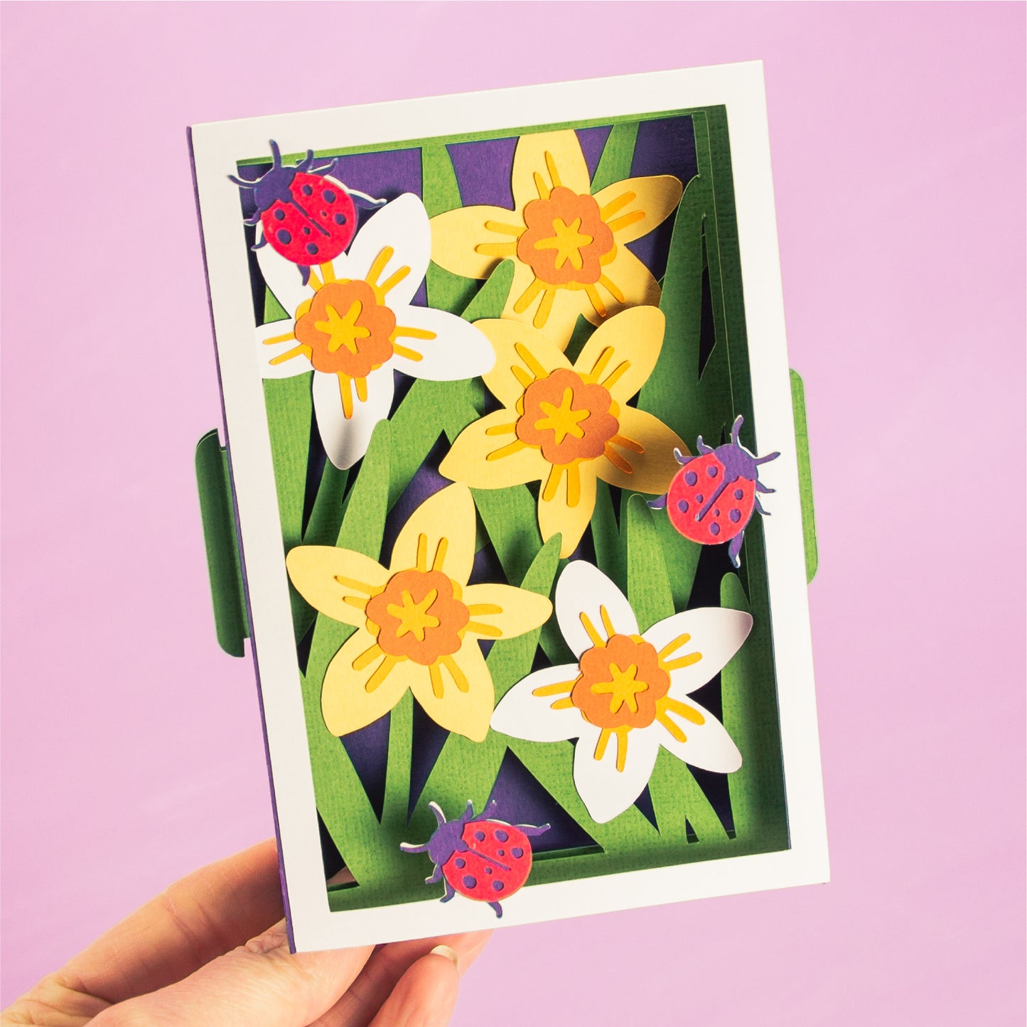 Daffodils with Ladybugs Card - 3D Card SVG