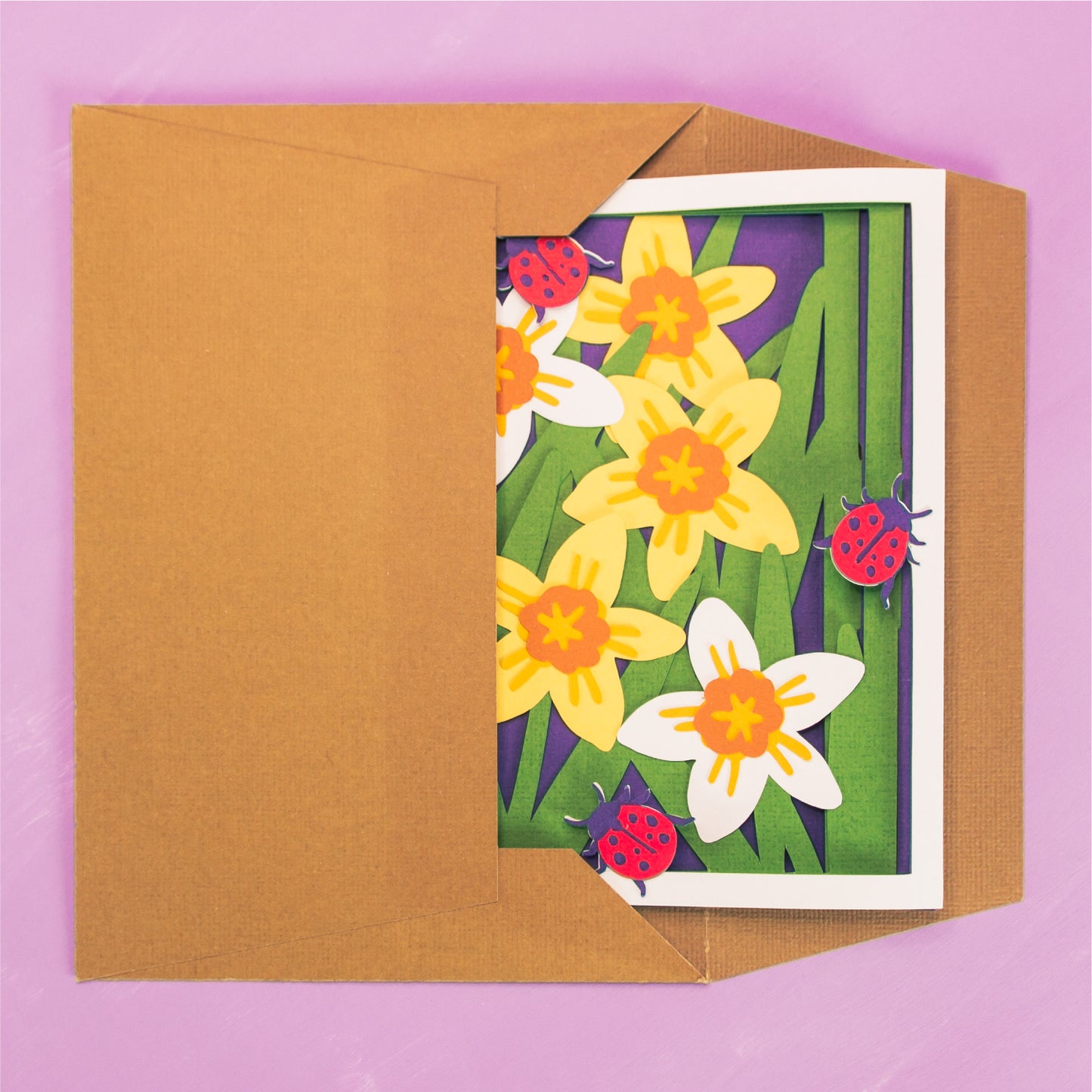Daffodils with Ladybugs Card - 3D Card SVG