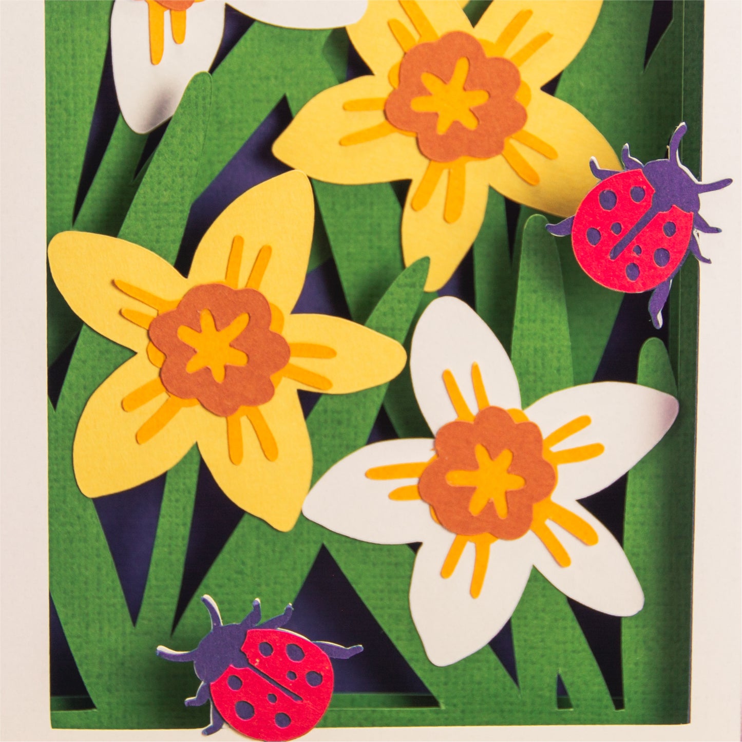 Daffodils with Ladybugs Card - 3D Card SVG