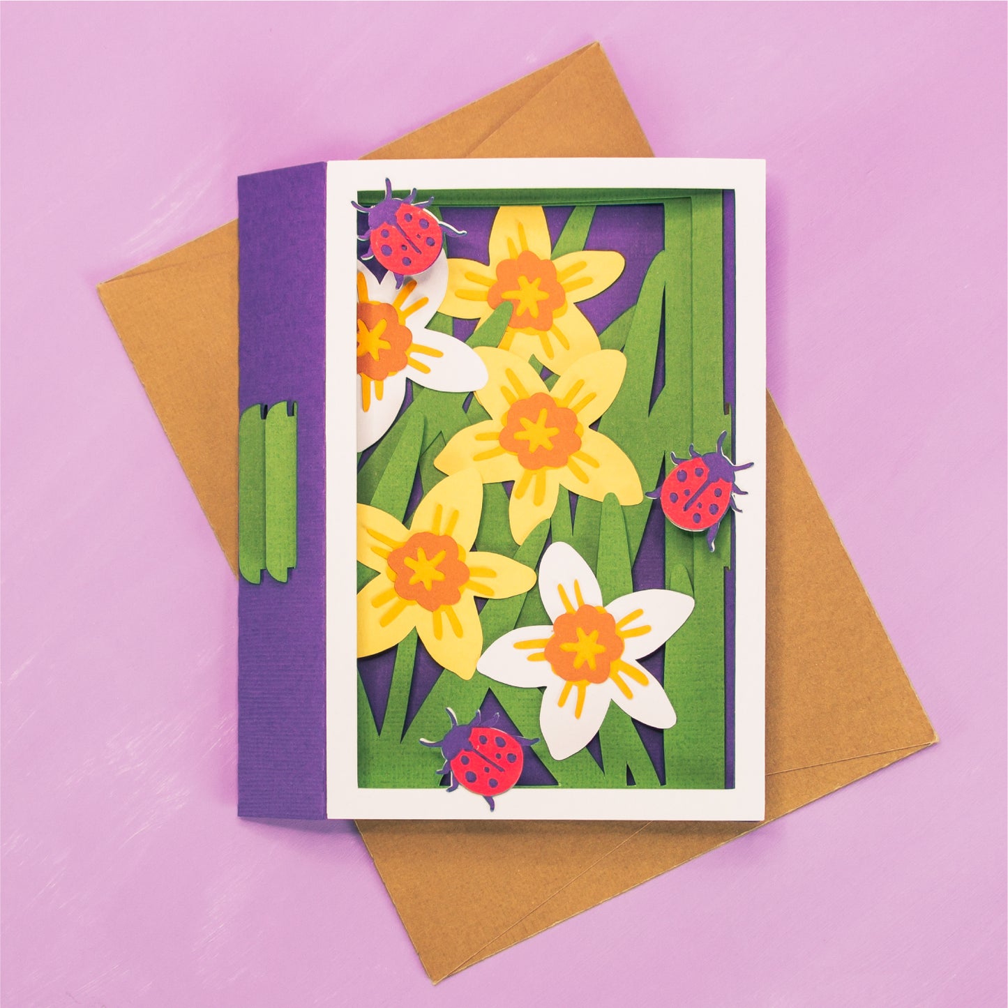 Daffodils with Ladybugs Card - 3D Card SVG