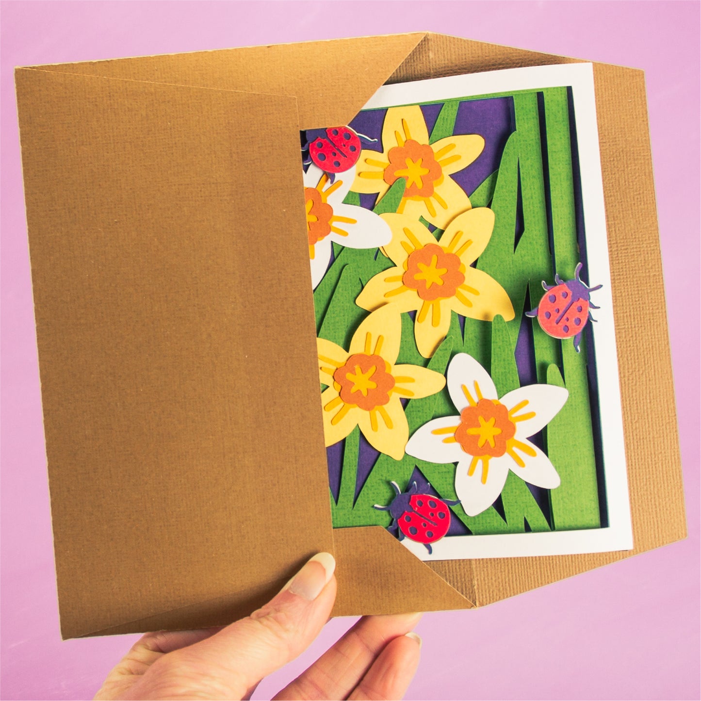 Daffodils with Ladybugs Card - 3D Card SVG