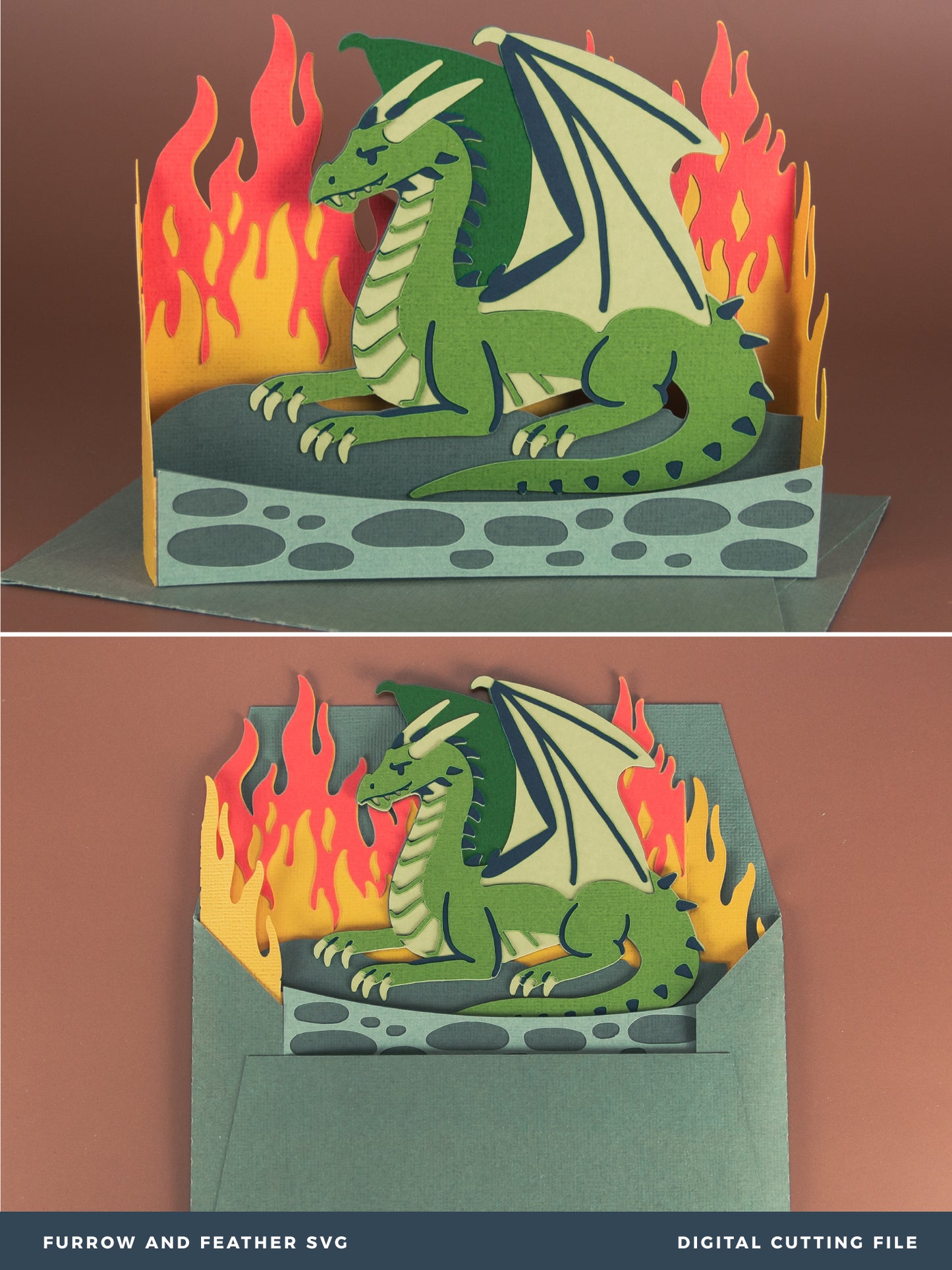 Dragon with Flames Card - 3D Card SVG