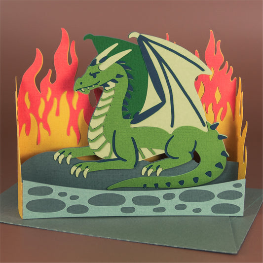 Dragon with Flames Card - 3D Card SVG